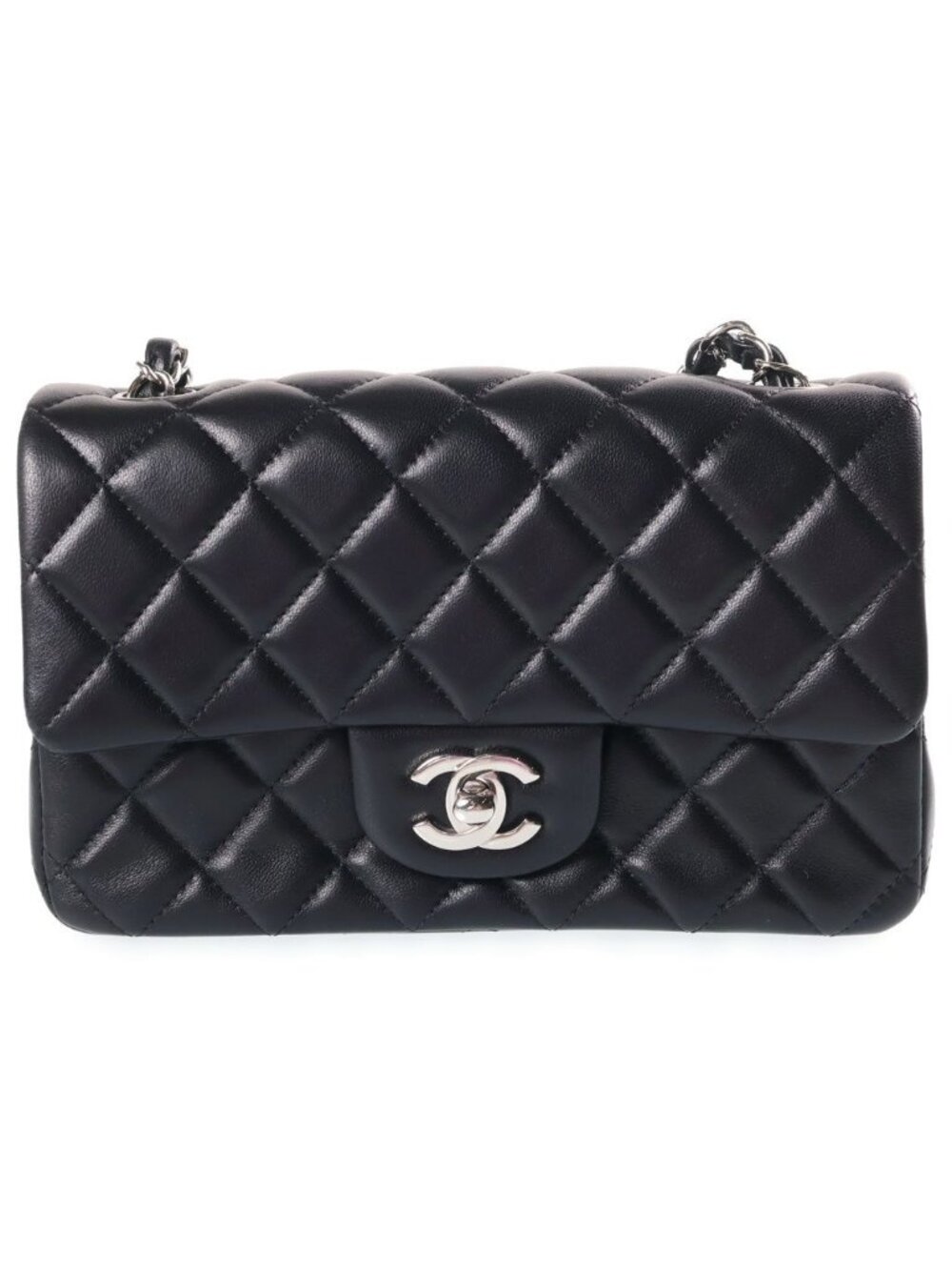 Chanel Mini Quilted 20 Lambskin Single Flap Chain Bag Silver Black